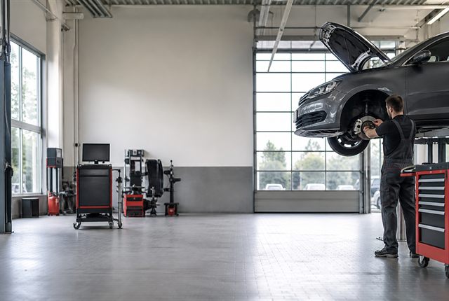 Diagnosegerät und Werkstattausrüstung in einer KFZ-Werkstatt